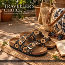 Greentech Phoolkari Cork Sandals for Women Midnight Bloom