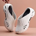 Men’s Lightweight EVA Foam Clogs in Wave Design & White Color | Breathable Slip-On with Ventilation | Cushioned Casual Shoes for Beach, Home & Daily Wear