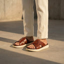 Cloud Rush Weave Cross Strap Sandals For Men in Dark Tan Color | Stylish, Lightweight & Durable