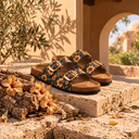 Greentech Phoolkari Cork Sandals for Women Midnight Bloom