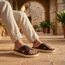 Cloud Rush Weave Cross Strap Sandals For Men in Dark Brown Color | Stylish, Lightweight & Durable