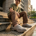 Men’s Lightweight EVA Foam Clogs in Wave Design & Dark Beige Color | Breathable Slip-On with Ventilation | Cushioned Casual Shoes for Beach, Home & Daily Wear