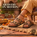 Greentech Phoolkari Cork Sandals for Women Midnight Bloom