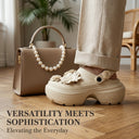 Flora Beige Chunky Platform Clogs For Women | 3D Floral EVA Slip-On with Heel Strap