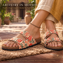 Greentech Phoolkari Cork Sandals for Women Ivory Bloom
