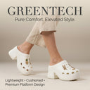 Aura White Platform Chunky Block Heel Clogs For Women | Slip-On Mules with Detachable Charms