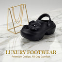 Flora Black Chunky Platform Clogs For Women | 3D Floral EVA Slip-On with Heel Strap