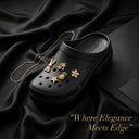 Aura Black Platform Chunky Block Heel Clogs For Women | Slip-On Mules with Detachable Charms