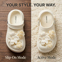 Flora White Chunky Platform Clogs For Women | 3D Floral EVA Slip-On with Heel Strap