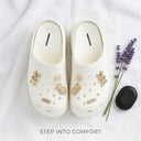 Aura White Platform Chunky Block Heel Clogs For Women | Slip-On Mules with Detachable Charms