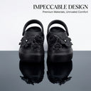 Flora Black Chunky Platform Clogs For Women | 3D Floral EVA Slip-On with Heel Strap