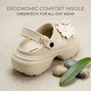 Flora Beige Chunky Platform Clogs For Women | 3D Floral EVA Slip-On with Heel Strap