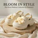 Flora White Chunky Platform Clogs For Women | 3D Floral EVA Slip-On with Heel Strap
