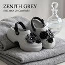 Flora Grey Chunky Platform Clogs For Women | 3D Floral EVA Slip-On with Heel Strap