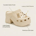 Aura Beige Platform Chunky Block Heel Clogs For Women | Slip-On Mules with Detachable Charms