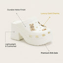 Aura White Platform Chunky Block Heel Clogs For Women | Slip-On Mules with Detachable Charms
