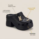 Aura Black Platform Chunky Block Heel Clogs For Women | Slip-On Mules with Detachable Charms