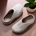 Men’s Lightweight EVA Foam Clogs in Wave Design & Light Beige Color | Breathable Slip-On with Ventilation | Cushioned Casual Shoes for Beach, Home & Daily Wear