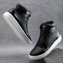 Black Casual High Ankle Patent Sneakers For Men - Greentech