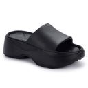 Black Casual High Ankle Platform Flip Flops Slippers For Women - Greentech