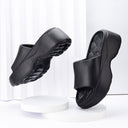 Black Casual High Ankle Platform Flip Flops Slippers For Women - Greentech