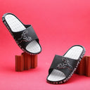 Black Grey Casual Deer Flip Flops Slippers For Men - Greentech