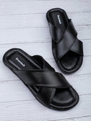 Black Minimals Cross Strap Sandals For Men - Greentech