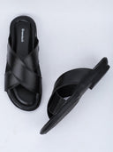 Black Minimals Cross Strap Sandals For Men - Greentech