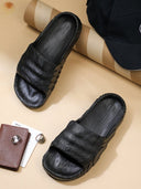 Black Solid Casual Flip Flops Sliders For Men - Greentech