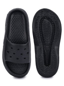 Black Solid Platform Flip Flops Slippers For Women - Greentech