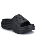 Black Solid Platform Flip Flops Slippers For Women - Greentech