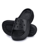 Black Solid Platform Flip Flops Slippers For Women - Greentech