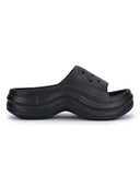 Black Solid Platform Flip Flops Slippers For Women - Greentech