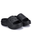 Black Solid Platform Flip Flops Slippers For Women - Greentech