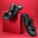Black Stitched Kolhapuri Slippers Slip On Sandals For Men - Greentech