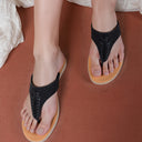 Black T-Strap Memory Foam Flats For Women