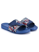 Blue Casual Velcro Printed Flip Flops Sliders For Men - Greentech