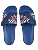 Blue Casual Velcro Printed Flip Flops Sliders For Men - Greentech