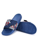 Blue Casual Velcro Printed Flip Flops Sliders For Men - Greentech