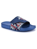 Blue Casual Velcro Printed Flip Flops Sliders For Men - Greentech