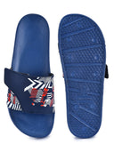 Blue Casual Velcro Printed Flip Flops Sliders For Men - Greentech
