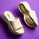 Cream Casual High Ankle Platform Flip Flops Slippers For Women - Greentech