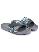 Grey Casual Velcro Printed Flip Flops Sliders For Men - Greentech