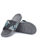 Grey Casual Velcro Printed Flip Flops Sliders For Men - Greentech