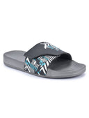 Grey Casual Velcro Printed Flip Flops Sliders For Men - Greentech
