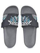 Grey Casual Velcro Printed Flip Flops Sliders For Men - Greentech