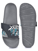 Grey Casual Velcro Printed Flip Flops Sliders For Men - Greentech
