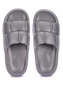 Grey Quilted Cushioned Flip Flops Slides For Men - Greentech