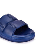 Navy Blue Quilted Cushioned Flip Flops Slides For Men - Greentech