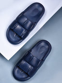Navy Blue Quilted Cushioned Flip Flops Slides For Men - Greentech